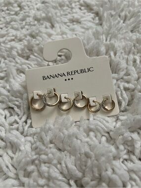 Banana Republic Gold Tone Hoop Earring Set with Clear Crystals